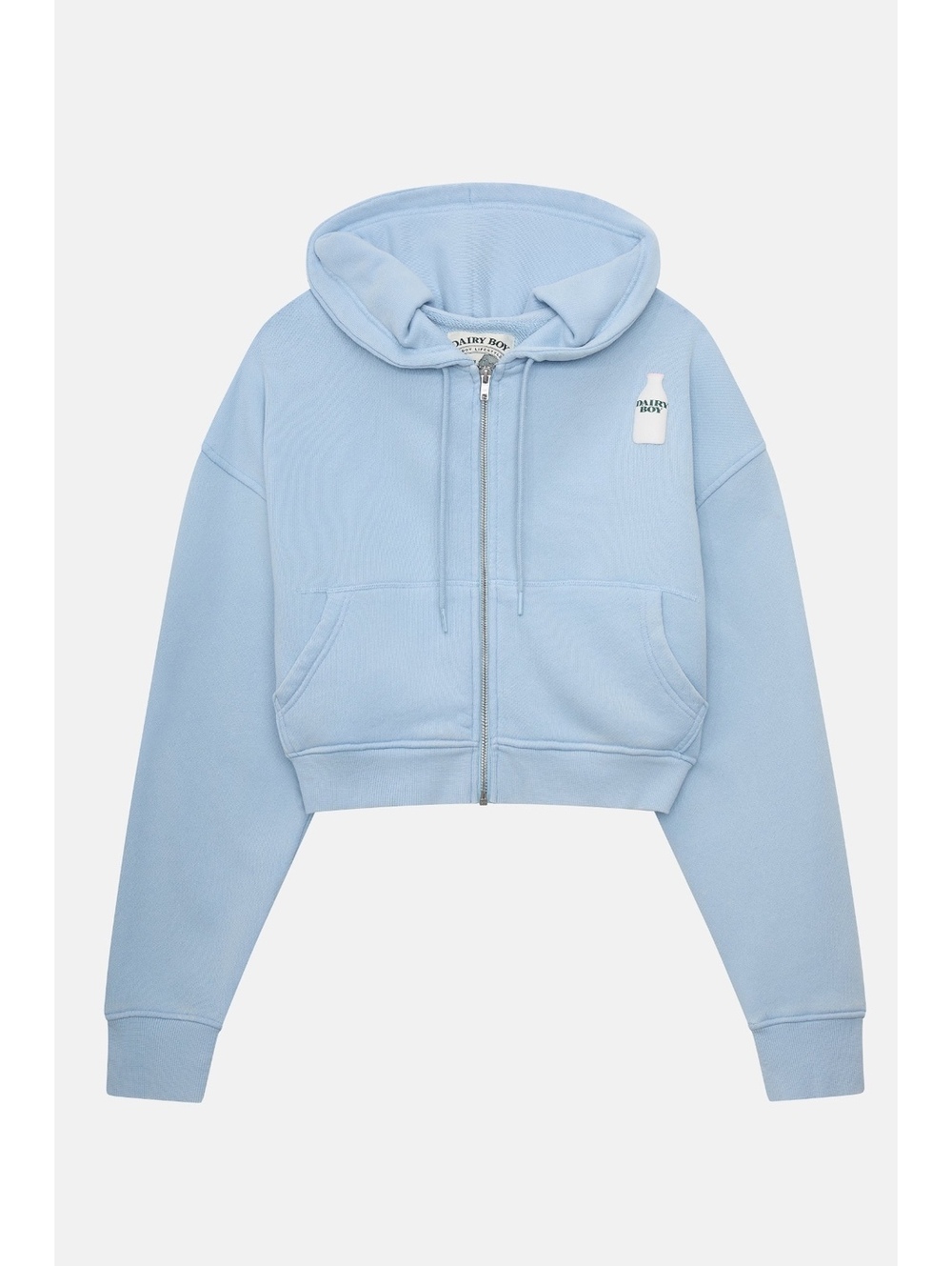 Milk Bottle Cropped Zip Up - Icy Blue | Dairy Boy